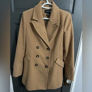 F21 tan / camel button-up pea coat